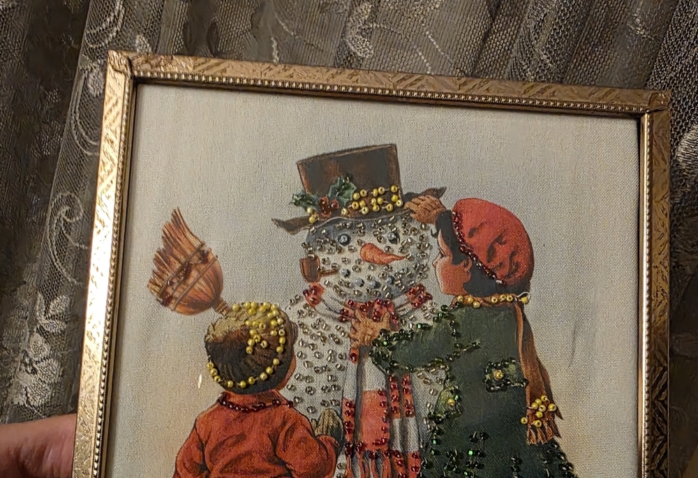 Festive Snowman Framed Art with Gold Accents